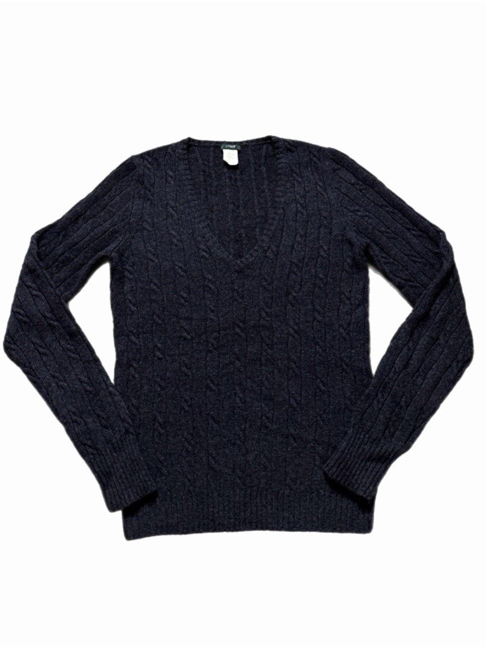 Y2K JCREW Charcoal Grey Cable Knit Wool Angora Cashmere Vneck Sweater XS Preppy